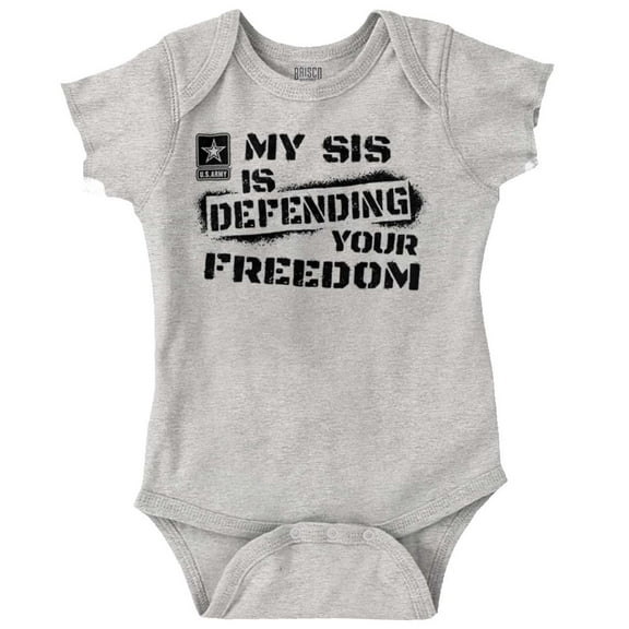 US Army Logo My Sis Defending Freedom Romper Boys or Girls Infant Baby Brisco Brands 12M