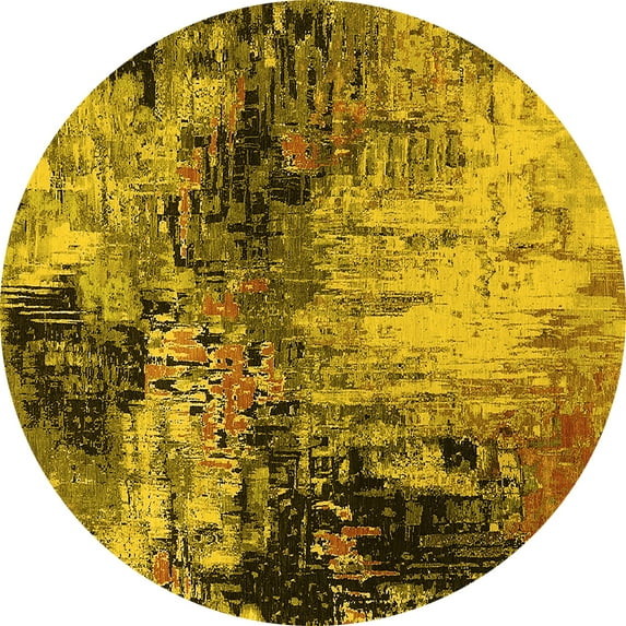 Ahgly Company Indoor Round Oriental Yellow Industrial Area Rugs, 3' Round
