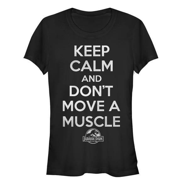 Junior's Jurassic Park Keep Calm and Don't Move a Muscle Graphic Tee Black Small