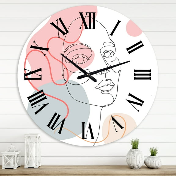 Designart 'One Line Drawing Of Young Woman In Pastel Tones' Modern Wall Clock