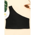 thumbnail image 4 of goowrom Toddler Kid Girl Casual Outfits Sets, Solid Color Oblique Shoulder Crop Tops with Elastic Waist Side Ruched Drawstring Shorts, 4 of 9