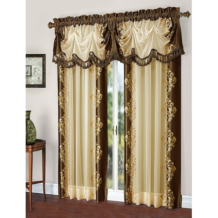 Embroidered Faux Silk Curtain - Danbury Complete Faux Silk & Embroidered Window Curtain & Valance Treatment Set - Chocolate