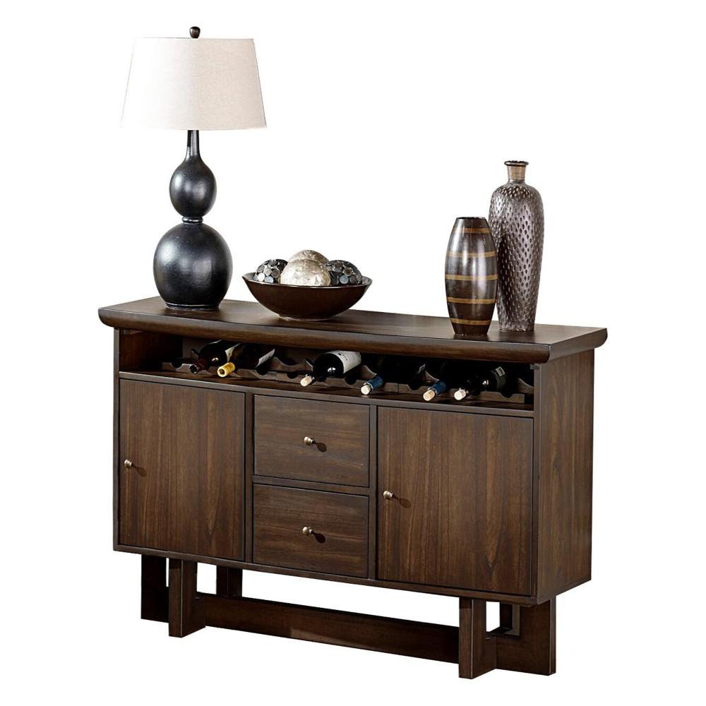 Wood Server With Horizontal Wine Rack, Brown