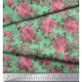 thumbnail image 3 of Soimoi Green Silk Fabric Leaves & Rose Flower Print Sewing Fabric BTY 42 Inch Wide, 3 of 3