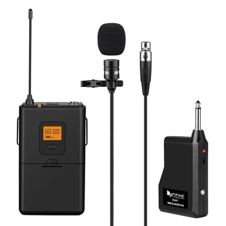 Fifine Wireless Lavalier microphone, 20-Channel UHF Lapel Microphone System with Bodypack Transmitter, Mini XLR Female Lapel Mic & Portable Receiver, 1/4 Inch Output.