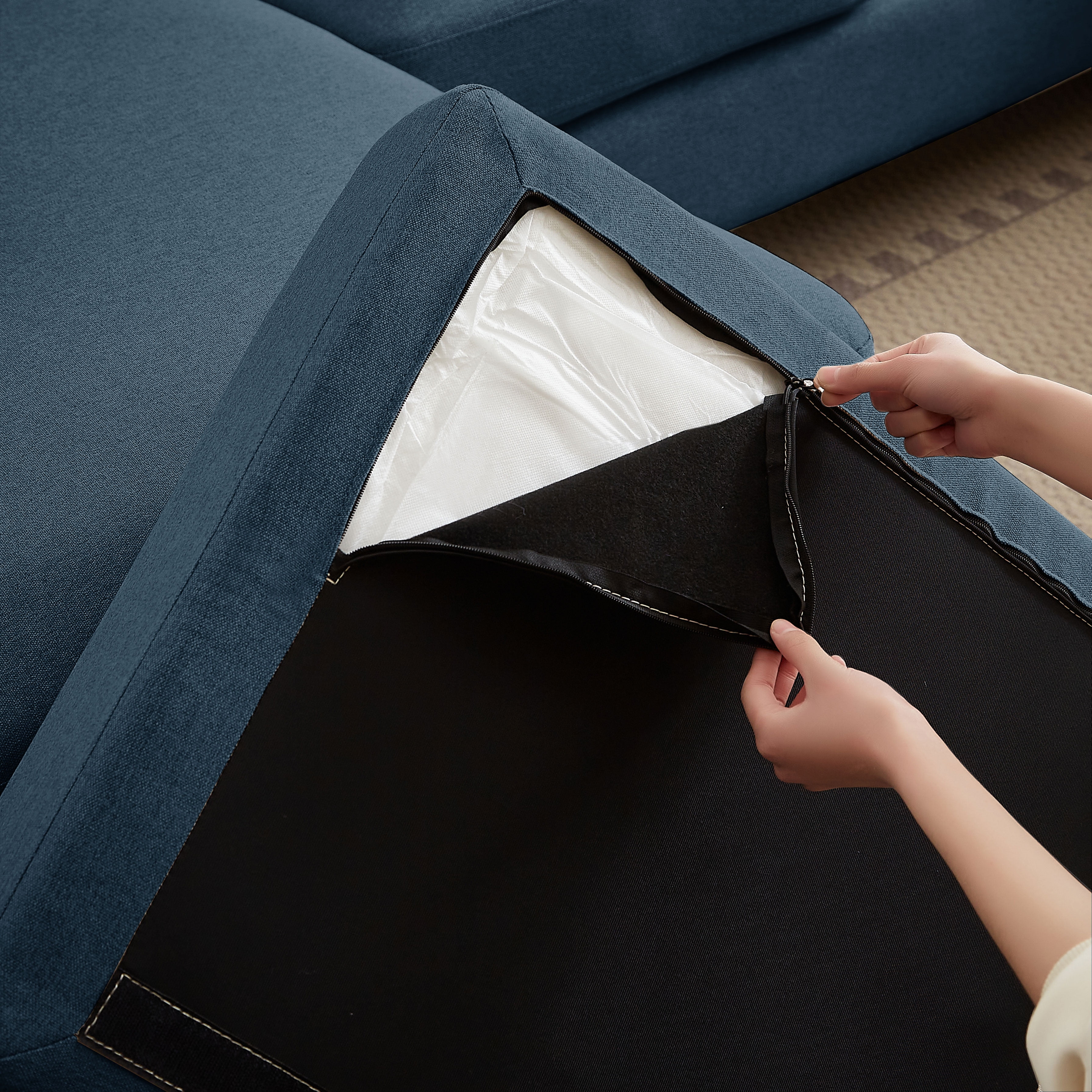Pingliang U-Shaped Sectional Sofa, 4 Seat, Linen Fabric