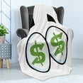 thumbnail image 4 of Eye Soft Flannel Fleece Throw Blanket, Green Dollar Signs in Big Cartoon Eyes Greed for Money Penny Pincher, Cozy Plush for Indoor and Outdoor Use, 60" x 80", Lime Green Pale Blue, by Ambesonne, 4 of 5