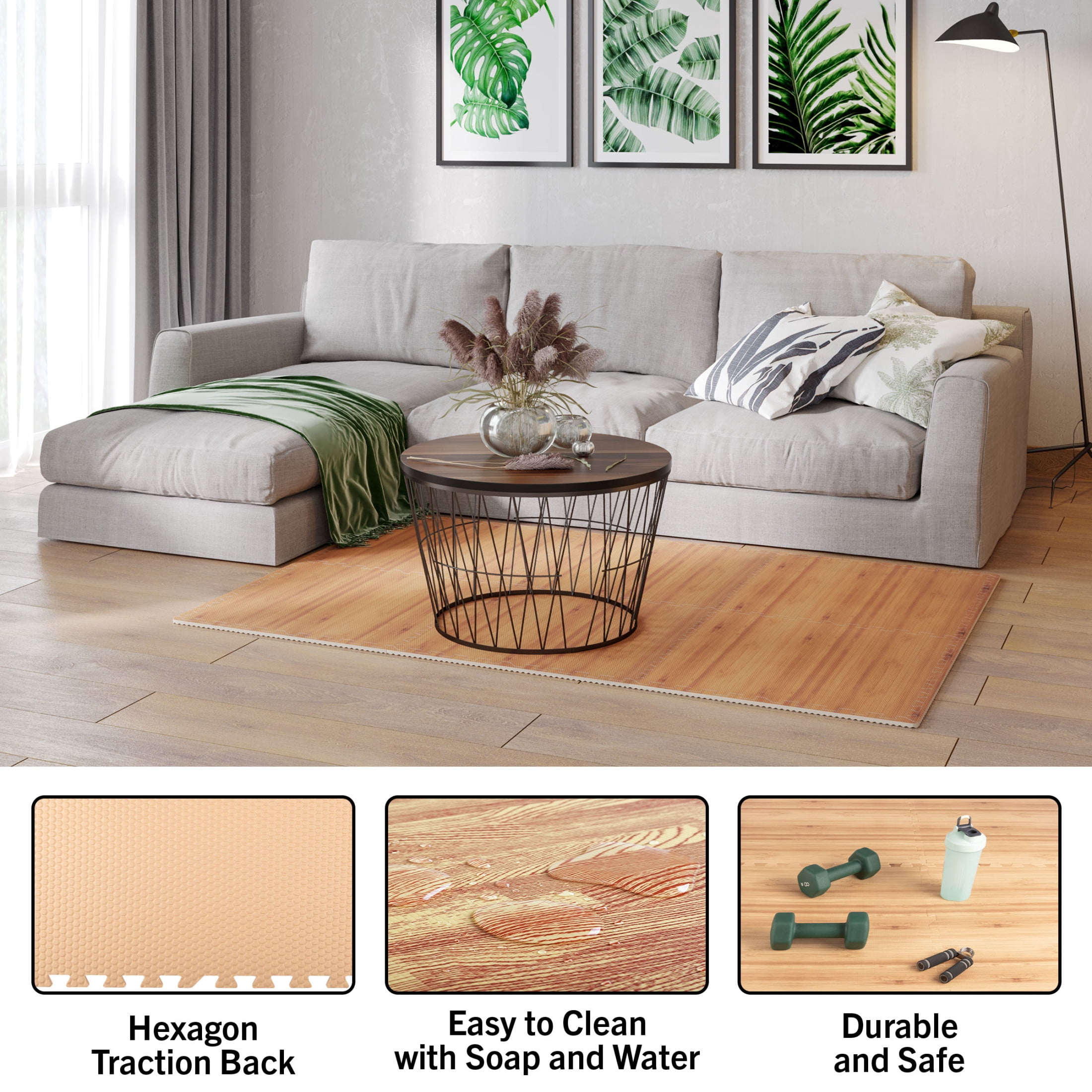 Stalwart Foam Floor Tiles 24sqft Woodgrain Interlocking Foam Tiles, Natural