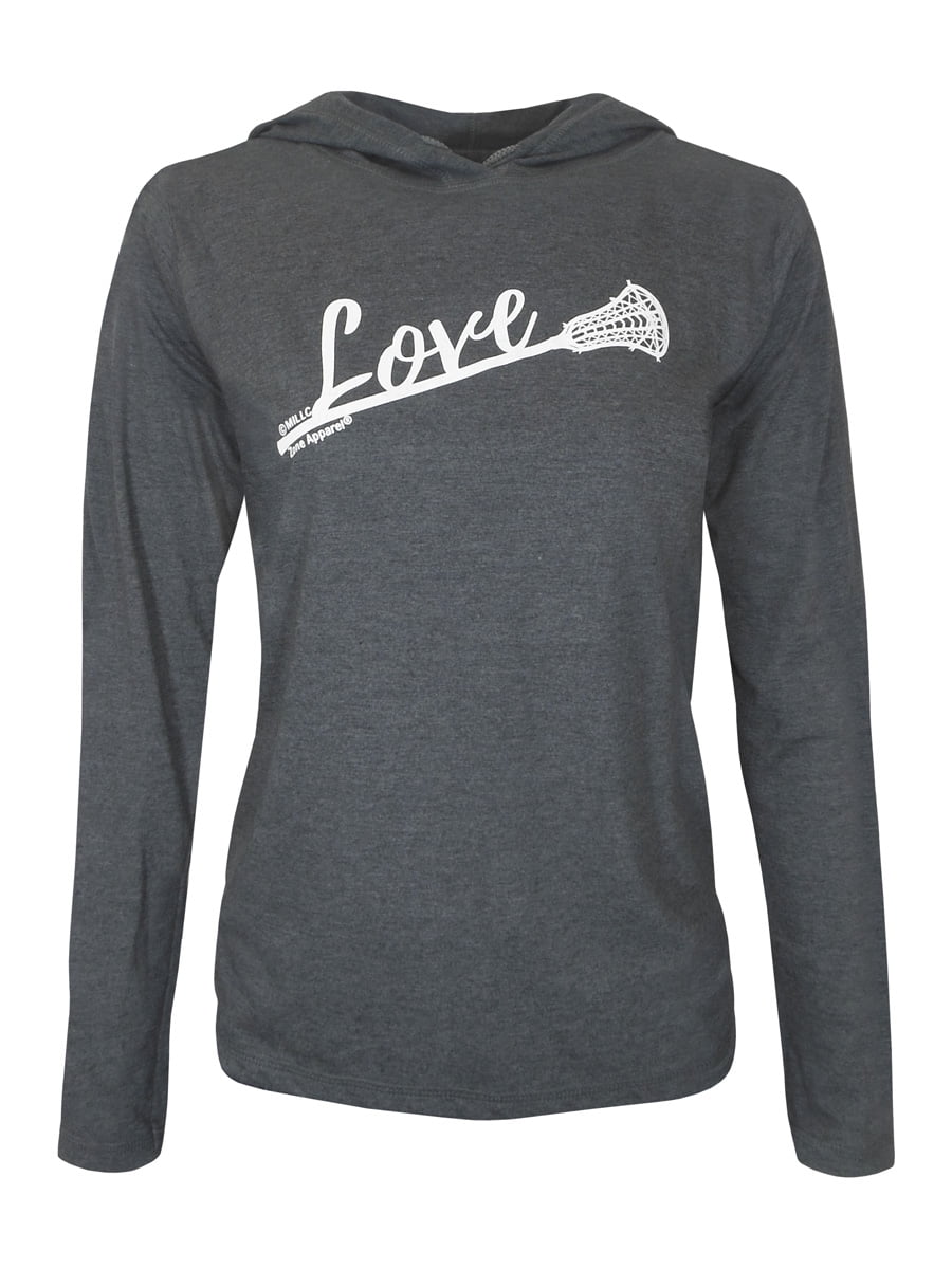Zone Apparel Lacrosse Women's Lacrosse Love with Lax Stick Hoodie TShirt XLarge Charcoal