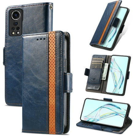 Case for ZTE Axon 30 5G Cover Leather Wallet Folio Case Book Design Flip Magnetic Closure - Blue