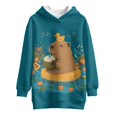 thumbnail image 4 of Xoenoiee Capybara Duck Music Note Print Long Hoodies Oversized Kids Trendy Graphic Long Pullover Dresses Sweatshirt for Teen Girls Spring Fall Casual Tops Sports Shirt with Pocket, 5-6 Years, 4 of 7