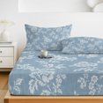 thumbnail image 6 of Cal.King Size Fitted Sheet Set - Watercolor Floral 3 Piece Bedding Sets 16" Deep Pocket Fitted Sheet with 2 Pillowcases, Spring Botanical Flowers Rustic Blue Brushed Microfiber Hotel Bed Sheets, 6 of 9