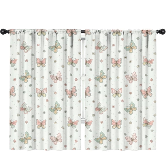 Blackout Kids Curtains,Butterfly and Ditsy Pink Pattern Children's Insulated Curtains Set Of 2,Bedroom Essentials,Toddler Room Decor 52"x84"