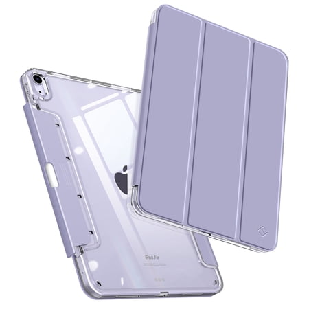 Fintie Clear Case for iPad Air 11" M3 (2025) / M2 (2024), iPad Air 10.9" 5th / 4th Gen – Transparent Back Cover with Pencil Holder, Lilac Purple