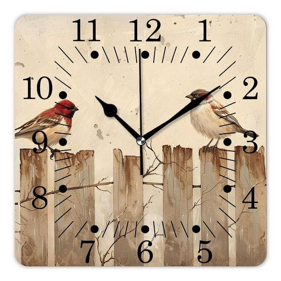 10 Inch Wall Clock Battery Operated Square Clock for Office, Kitchen, Outdoor, Living Room,Two Cardinals Natural