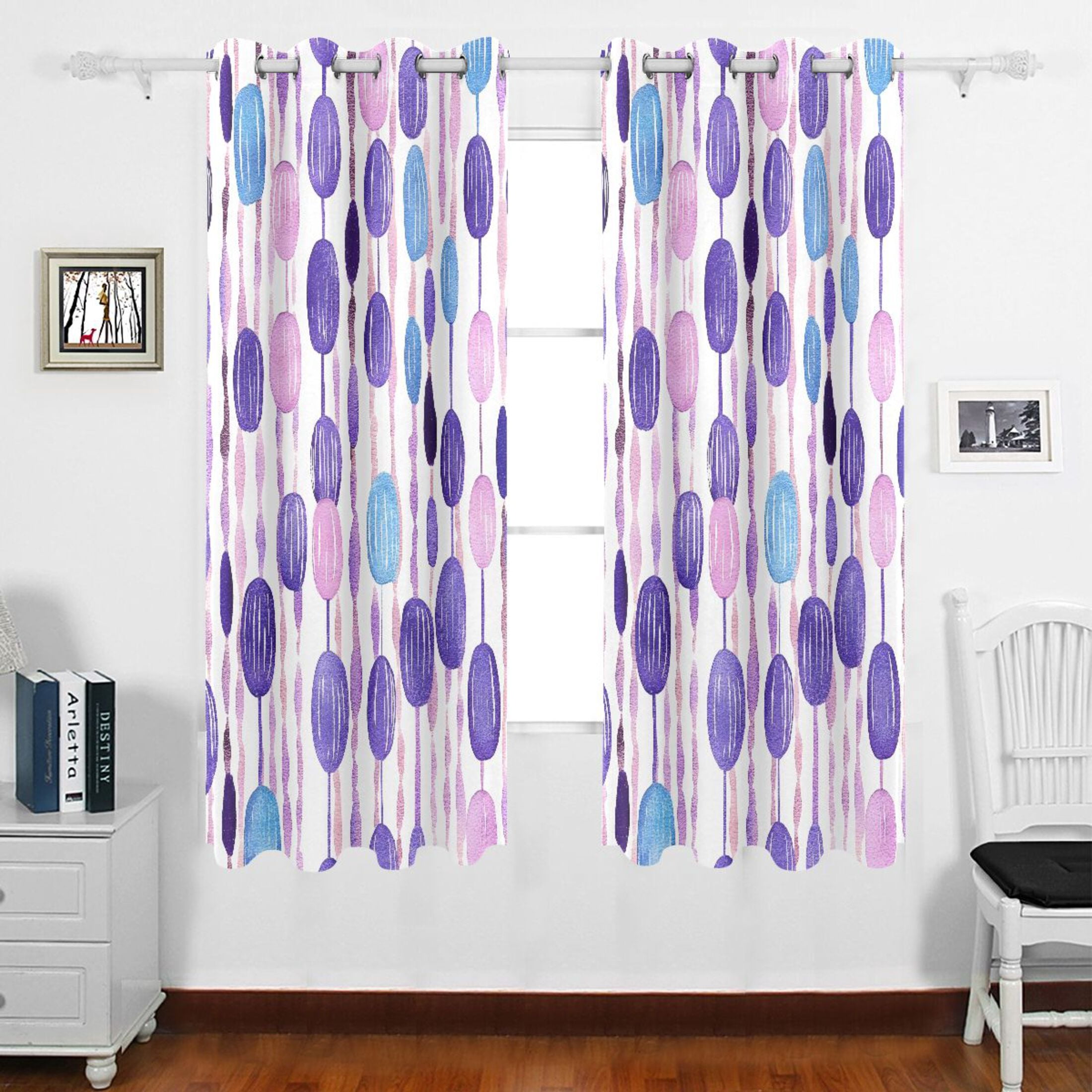 Purple and Blue Bead Pattern Thermal Blackout Curtains 63x55 Inch 2 Panels Grommet Window Drapes for Bedroom Living Room