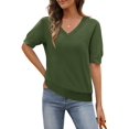 thumbnail image 1 of Top MEROKEETY de verano para mujer, manga corta, cuello en V, tejido verde militar, 1 of 6
