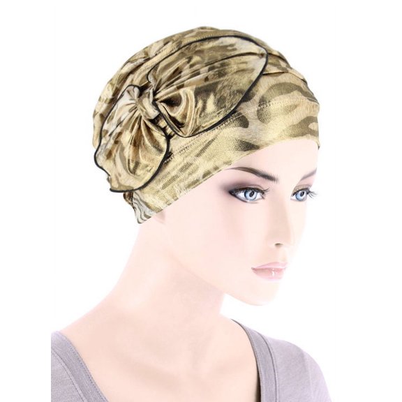 Pleated Bow Cap Leopard Gold Shimmer