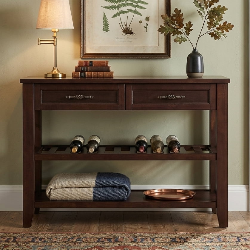 Aukfa 42" Console Table with 2 Drawers, Entryway Sofa Table for Living Room, Long Wooden Hallway Side Table,Espresso