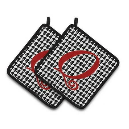 

Monogram Initial Q Houndstooth Black Pair of Pot Holders