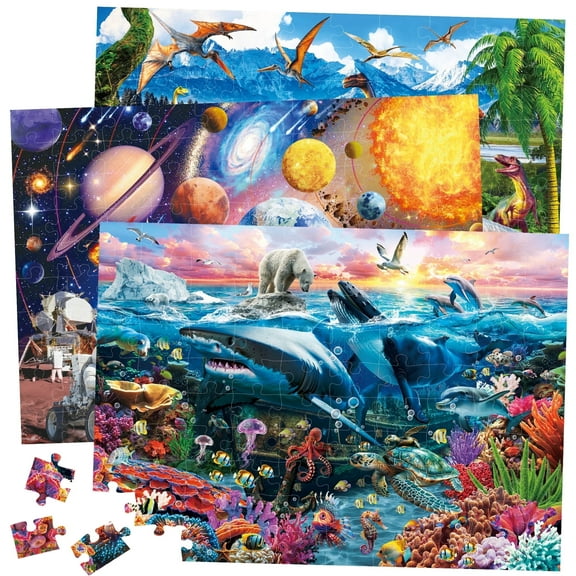 BenBen 100 piece Jigsaw Puzzles for Kids Ages 4-8,Dinosaurs,Underwater, World Solar, 19.75" x 13.75"