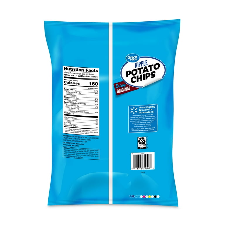 Great Value Original Rippled Potato Chips Party Size!, 13.5