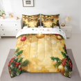thumbnail image 2 of Homewish Xmas Poinsettia Flower Bedding Comforter Set 7pcs, Plant Botanical Queen Bedding Sets, Vintage Gold Christmas Theme Reversible Queen Sheet Sets, Luxury Bedroom Decor, 2 of 7