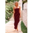 thumbnail image 4 of Vestido PRETTYGARDEN Strapless Tubo con Volantes Maxi Rojo Vino Talla L, 4 of 8