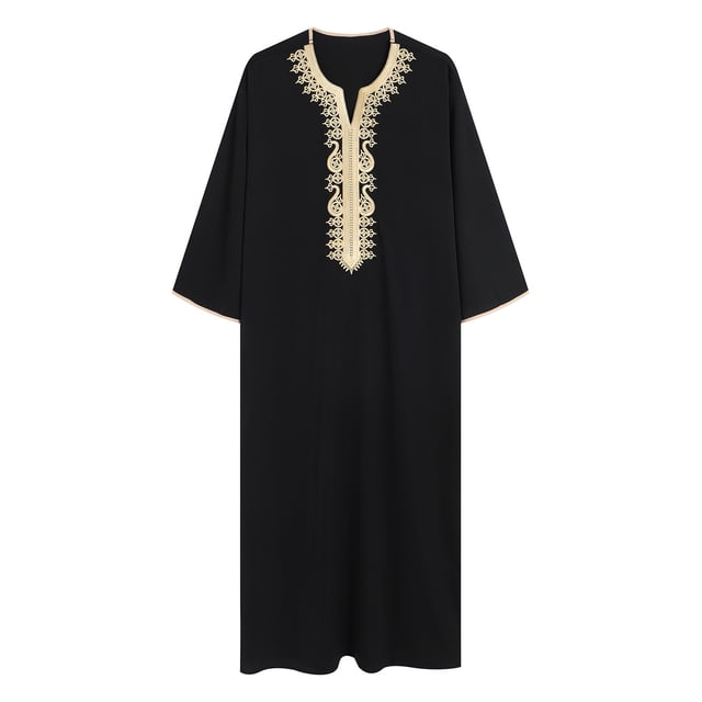 Styesk Jackets for Men Men's Muslim Robe Arab Middle Robe Long Style Long Sleeve Embroidered Standing Neck Pocket Long Shirt Fashion Casual Robe