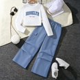 thumbnail image 3 of Pandaie Tween Girls 2 Piece Streetwear Outfit Letter Print Side Drawstring Crop Long Sleeve Top Wide Leg Pocket Cargo Pants Casual Tracksuit Light Blue,9-10 Years, 3 of 8