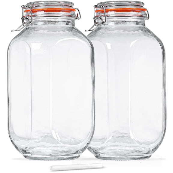Syntic 2 Pack 1 Gallon Glass Storage Jars with Airtight Lids,Square Glass Storage Jars for Fermenting, Clear Glass Canister for Flour, Cookie, Candy, Kombucha, Sun tea