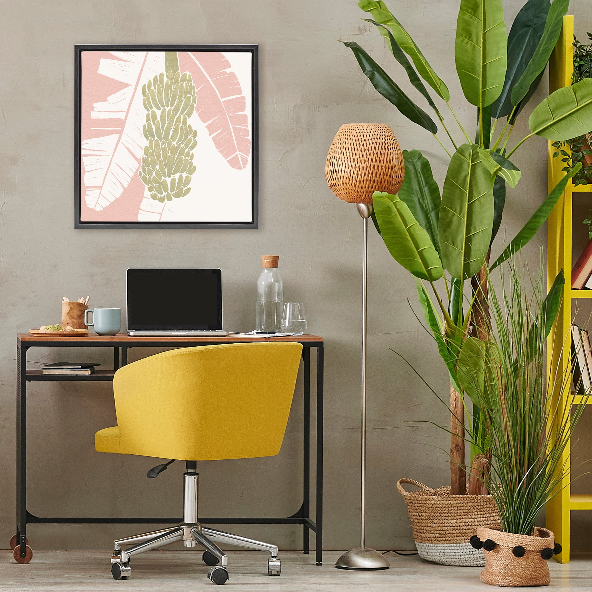 Stupell Industries Banana Bunch Amid Pink Leaves Black Framed Floater Canvas Wall Art, design by Yuyu Pont