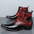 thumbnail image 3 of Men's Snake Print Chelsea Boots with Rivet Detail, Pointed Toe, Side Zipper, Chunky Heel, Fashionable High-Top Leather Boots for Spring 2026, 3 of 6