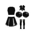 thumbnail image 2 of vastwit Kids Cheerleading Uniform Outfit Sleeveless Crop Top+Skirt+Socks+Flower School Girls Dancewear A Black&White 4, 2 of 5