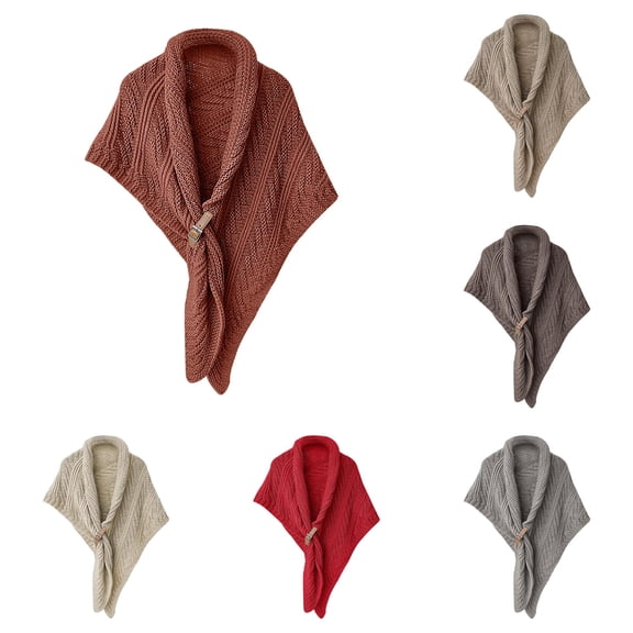 AWZXDE Women Fashion Solid Hollow Out Buckle Big Triangle Cape Cloak Warm Decorative Split Scarf RD1