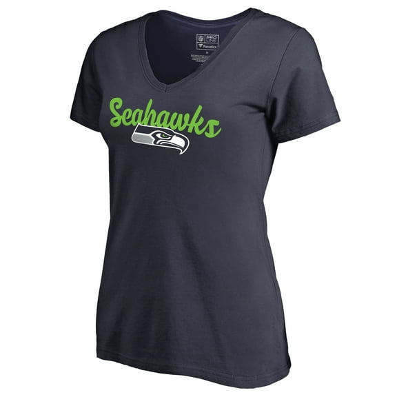 Women's Navy Seattle Seahawks Freehand V-Neck T-Shirt