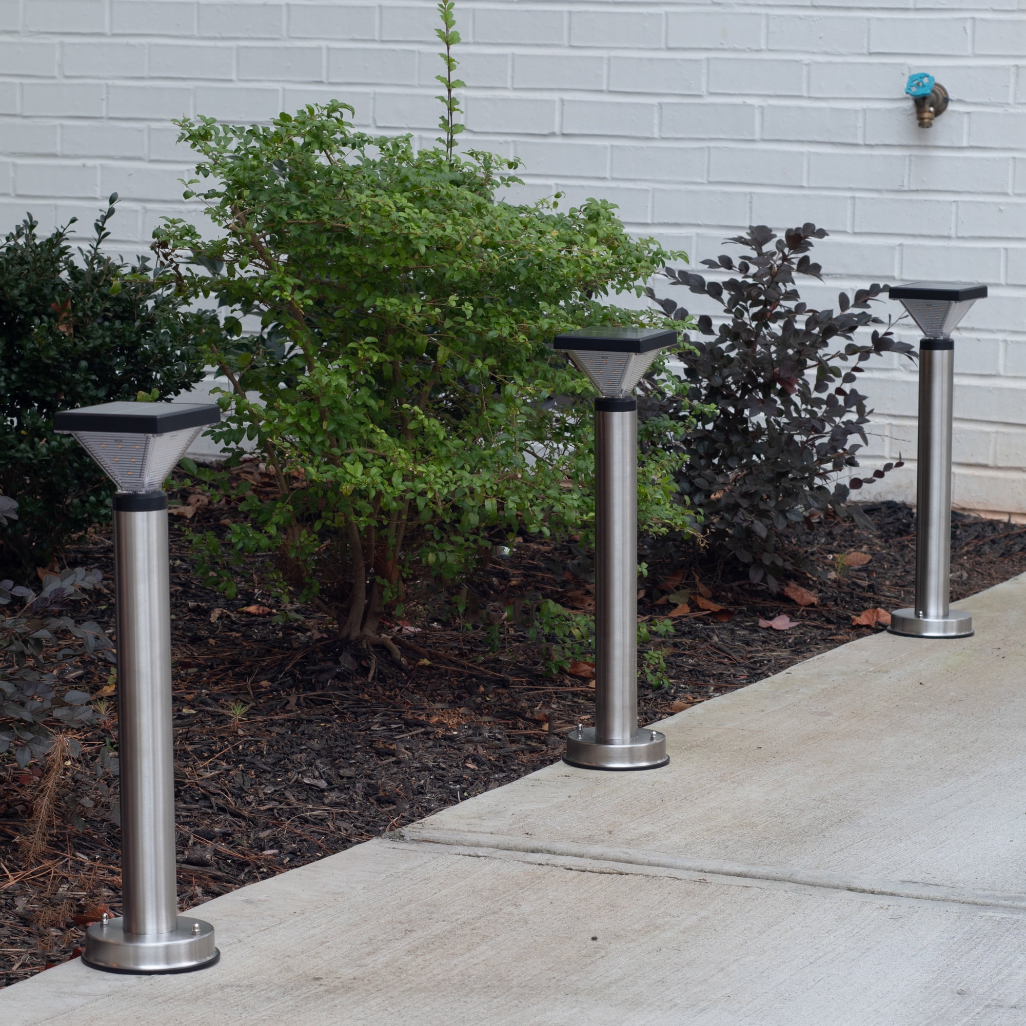 Luxor Stainless 50 Lumen Steel Black Bollard Solar Light Waterproof Outdoor Landscape Garden Pathway with Warm White LED