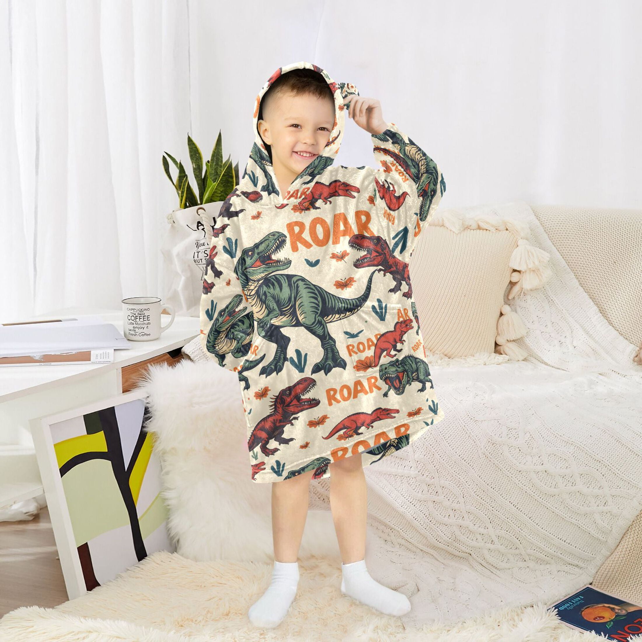 joogoo Wearable Blanket Hoodie for Cartoon Dinosaur-d5 Flannel Sherpa Pocket 3-14 YR S