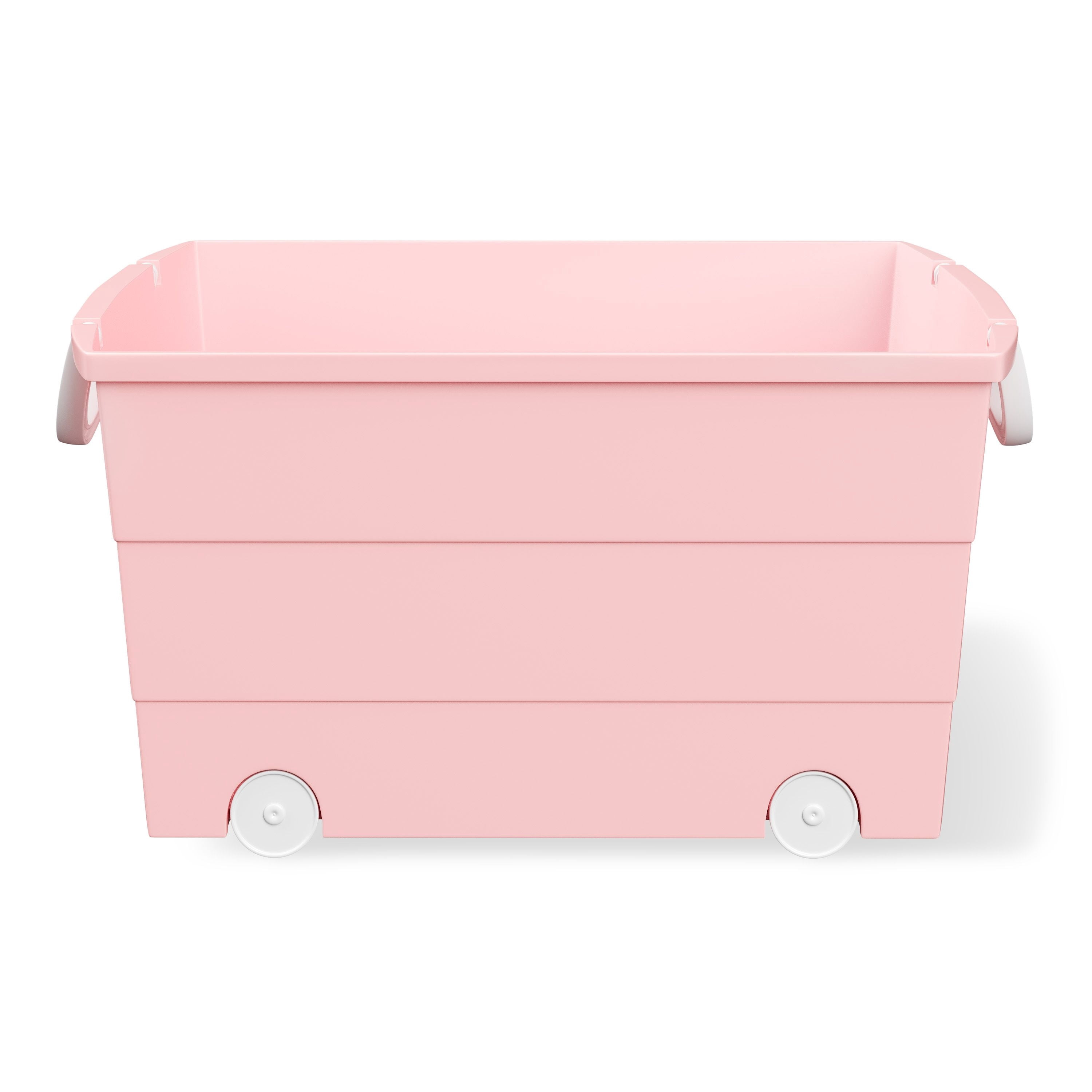 Mainstays Kids Large Pink Plastic Stackable Rolling Toy Storage Basket with Handles