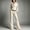 Beige, variant on Womenâs Velvet 2âPiece Outfit Set, Collared ButtonâDown Long Sleeve Shirt & High Waist Flare Pants, Retro Casual Matching Suit