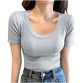 thumbnail image 3 of Sexlip Womens Swimsuit Set Scoop Neck Cover Up Design Short Sleeve Slim Silhouette Breathable Fabric for Pool Parties Gray L, 3 of 10