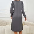 thumbnail image 6 of VNKIDY Womens Plush Nightgown Dress Solid Color Letter Print Long Sleeve Crewneck Sleep Shirt With Pockets For Warm Loungewear Grey XXL, 6 of 9