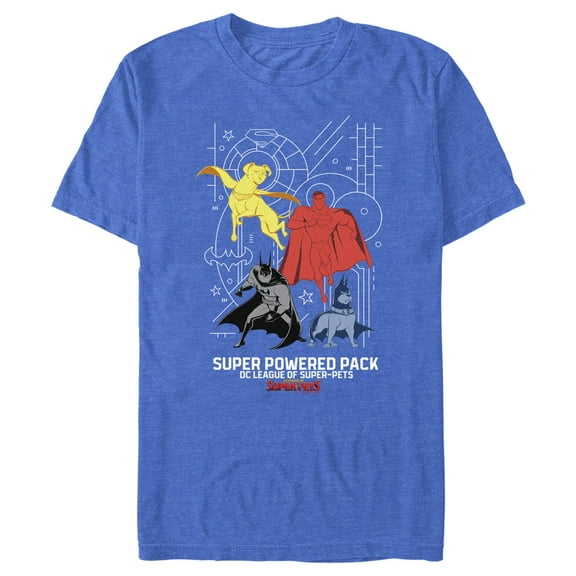 Men's DC League of Super-Pets Chromatic Super Power Pack Graphic Tee Royal Blue Heather 2X Large