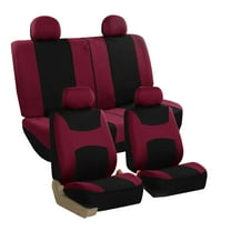FH Group Light & Breezy Seat Covers for Auto, 4 Headrests Auto Seat Covers Set, Burgundy and Black