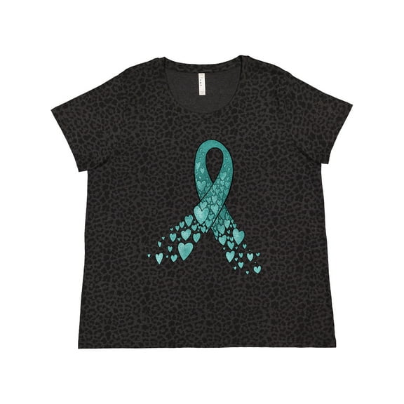 Inktastic Ovarian Cancer Awareness Teal Ribbon Made of Hearts Women's Plus Size T-Shirt
