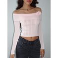 thumbnail image 5 of Michellecmm Women’s Knit Crop Tops Basic Solid Color Off Shoulder Long Sleeve T-Shirts Cropped Sweater, 5 of 5