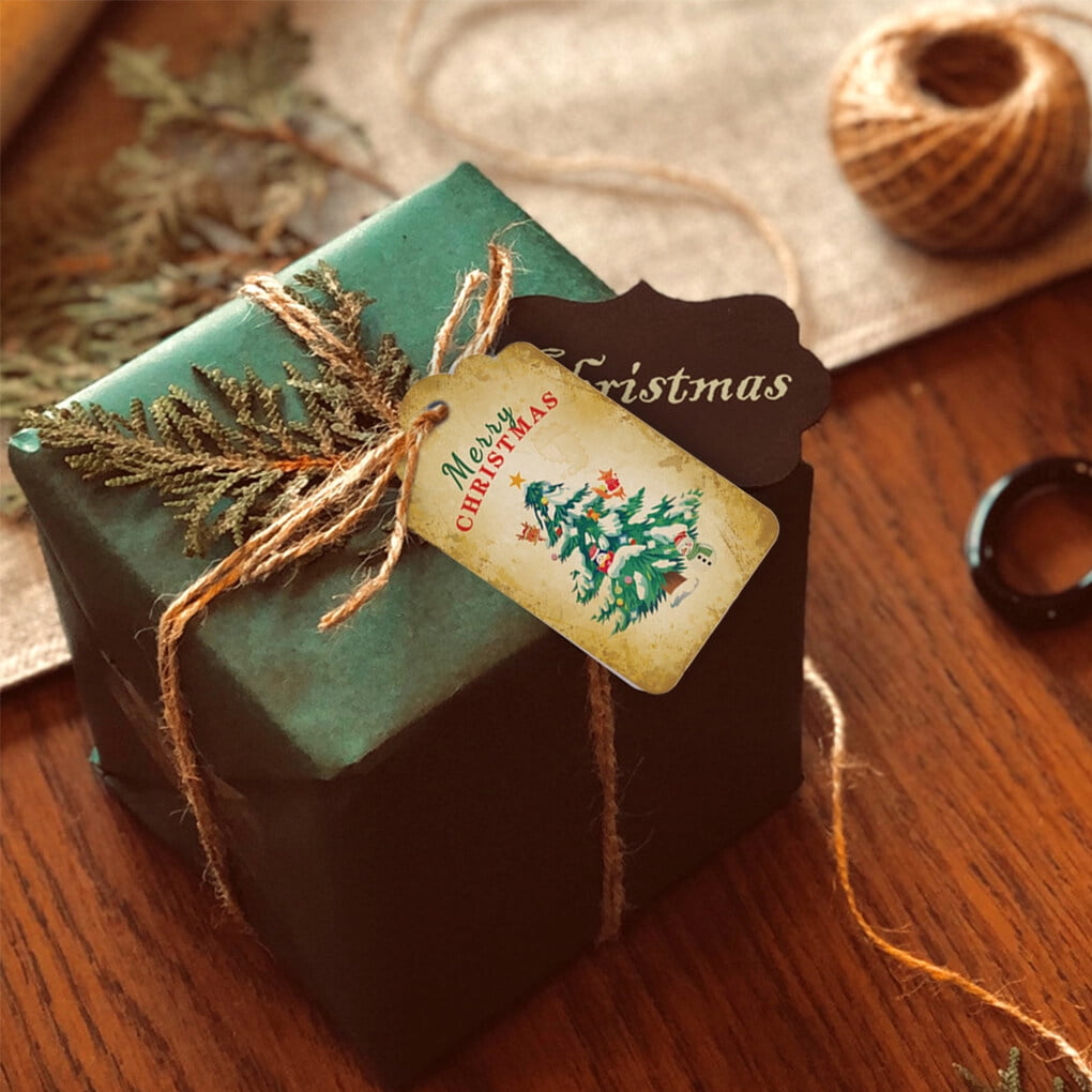50 étiquettes Cadeaux De Noël Kraft - Avec Ficelle - Motifs Vintage (Père Noël, Sapin, Renne…) - Pour Emballage