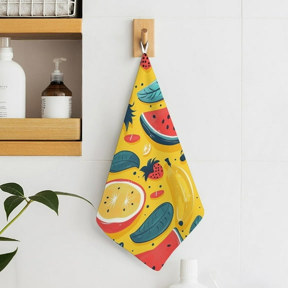 Cartoon Tropical Fruit Pattern Towels for Bathroom, Kitchen, Gym, Towels, Soft, Highly Absorbent, Hanging Towel with Hanging Eyelet