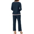 thumbnail image 3 of INSPIRE CHIC Women's Pajama Set Long Sleeve Shirt and Long Pants with Pocket Loungwear 2 Piece Sleep Sets L Navy Blue, 3 of 6