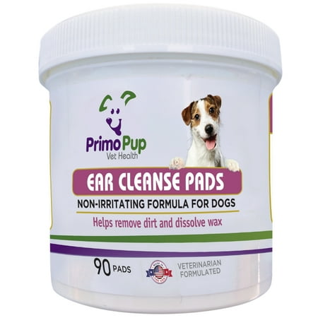 EAR CLEANSING PADS for Dogs - Primo Pup Vet Health - Removes Dirt, Dissolves Wax Buildup - 90 (Best Way To Dissolve Ear Wax)